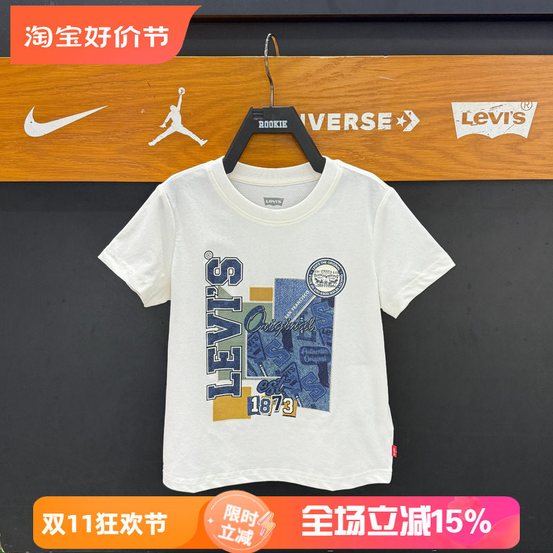 李维斯童装时尚潮流创意图案短T夏牛仔印花网眼透气T恤 LV2522031