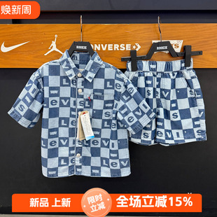 李维斯童装经典短袖牛仔格子衬衫夏款宽松百搭轻薄衬衣 LV2522005