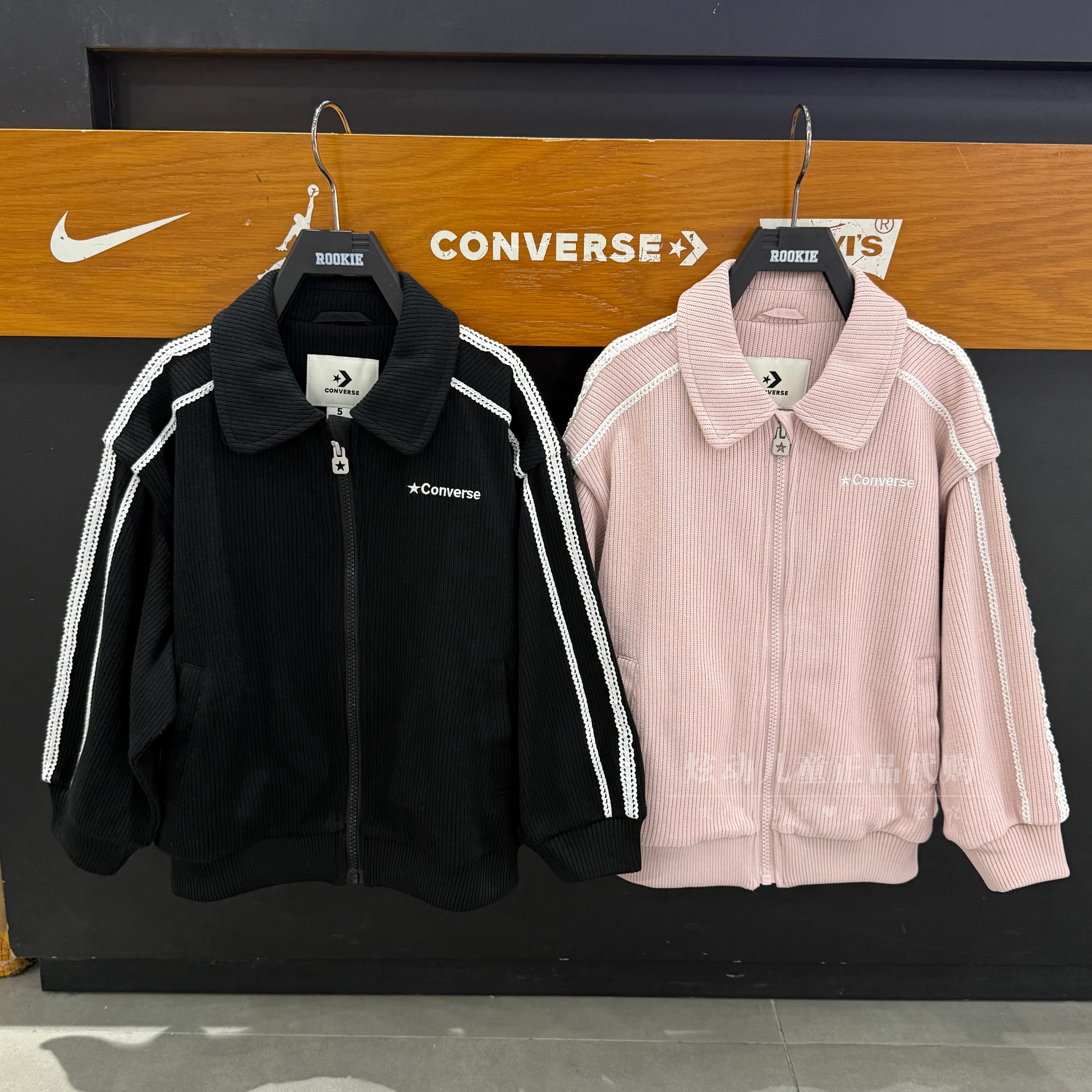 Converse匡威童装运动风条纹夹克女童美式休闲翻领外套 CV2632303