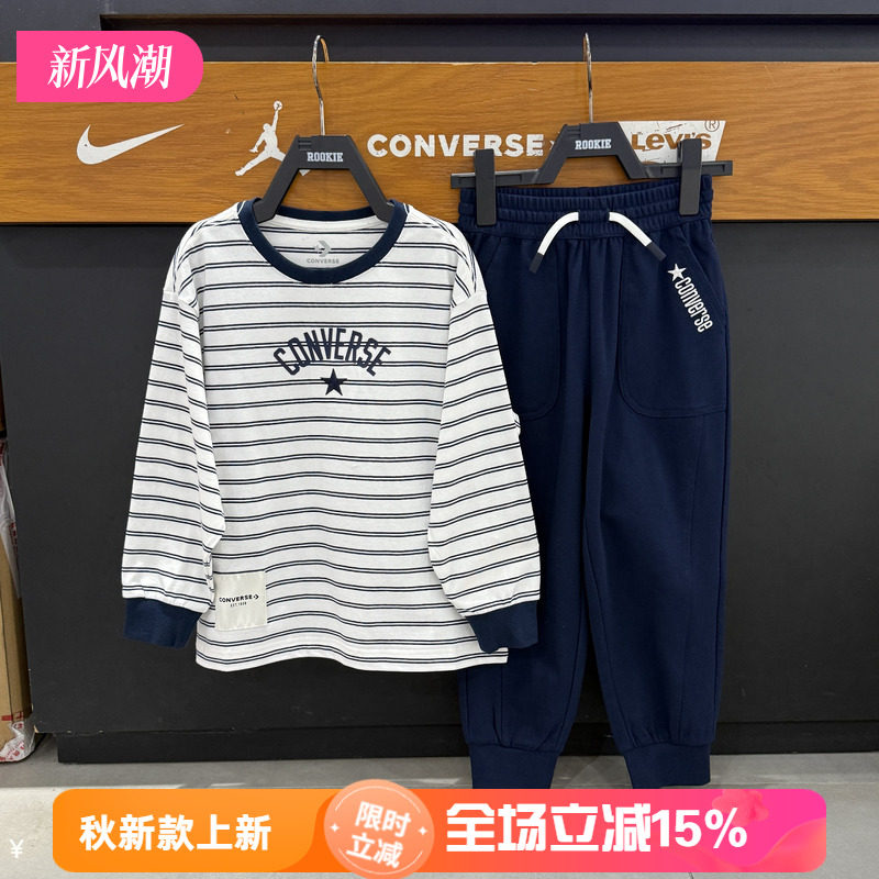 Converse匡威条纹长袖T恤春男女圆领字母logo航海风上衣CV2612318
