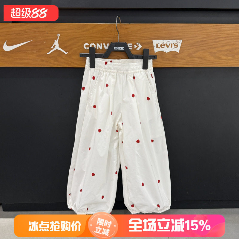 Levi's李维斯26年草莓刺绣休闲长裤男童宽松束脚裤白色 LV2622070