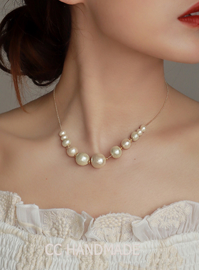 cc日本进口棉花珍珠香槟色项链