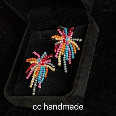 cc手作 彩色烟花 天然石耳钉流苏璀璨小众设计重工手工耳饰女百搭