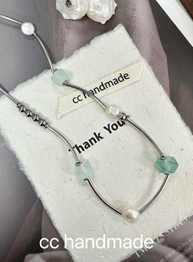 cc手作夏日冰糖薄荷色百搭串珠项链锁骨链钢钛保色女简约拼接设计