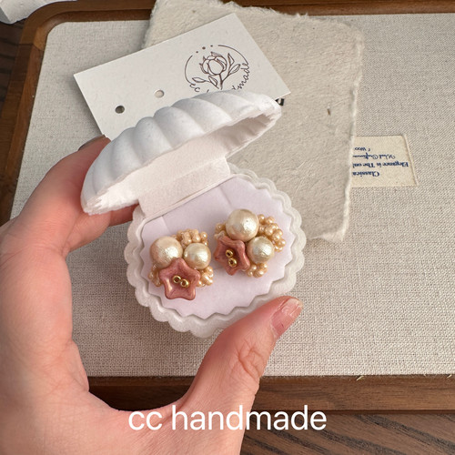 cc手作 流光粉色樱花捷克珠串珠耳环耳饰耳钉s925银针法式耳夹
