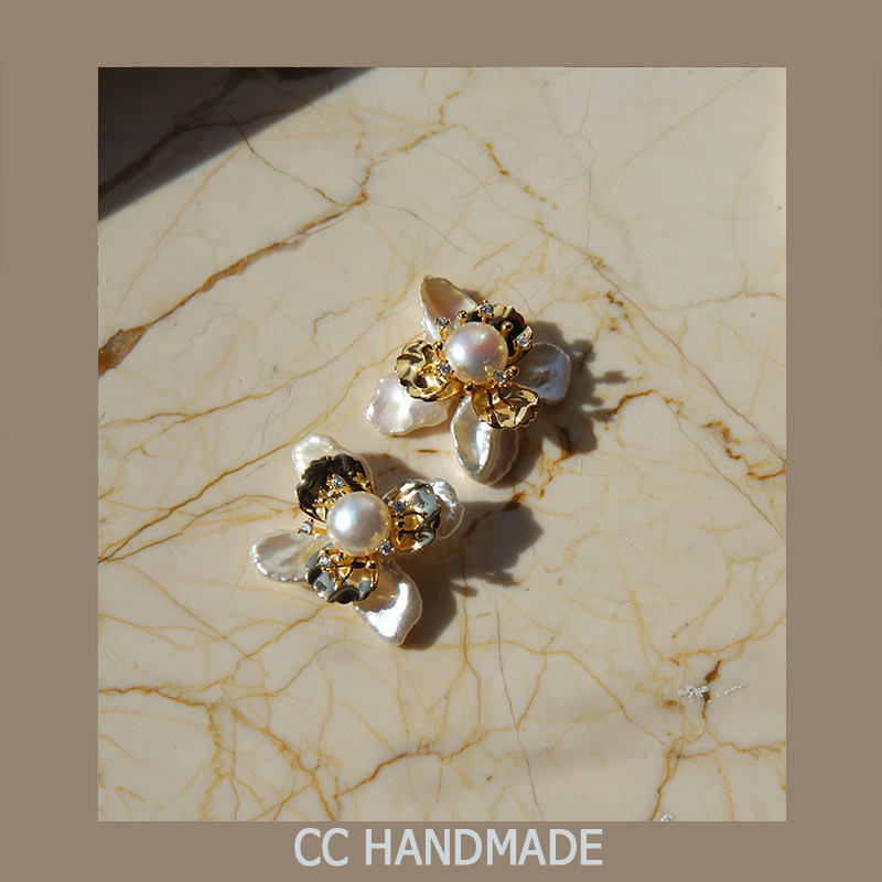 cc手作天然淡水珍珠花瓣耳环耳钉耳夹锆石花蕊气质百搭度假风ins,饰品/流行首饰/时尚饰品新,耳环,淘宝优惠券,粉丝福利购,淘宝优惠卷