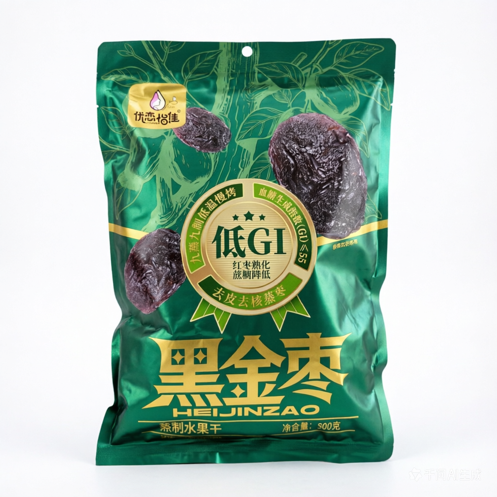 优恋怡佳黑金枣500g低GI红枣熟化蔗糖降低九蒸九制去皮去核蒸熟枣