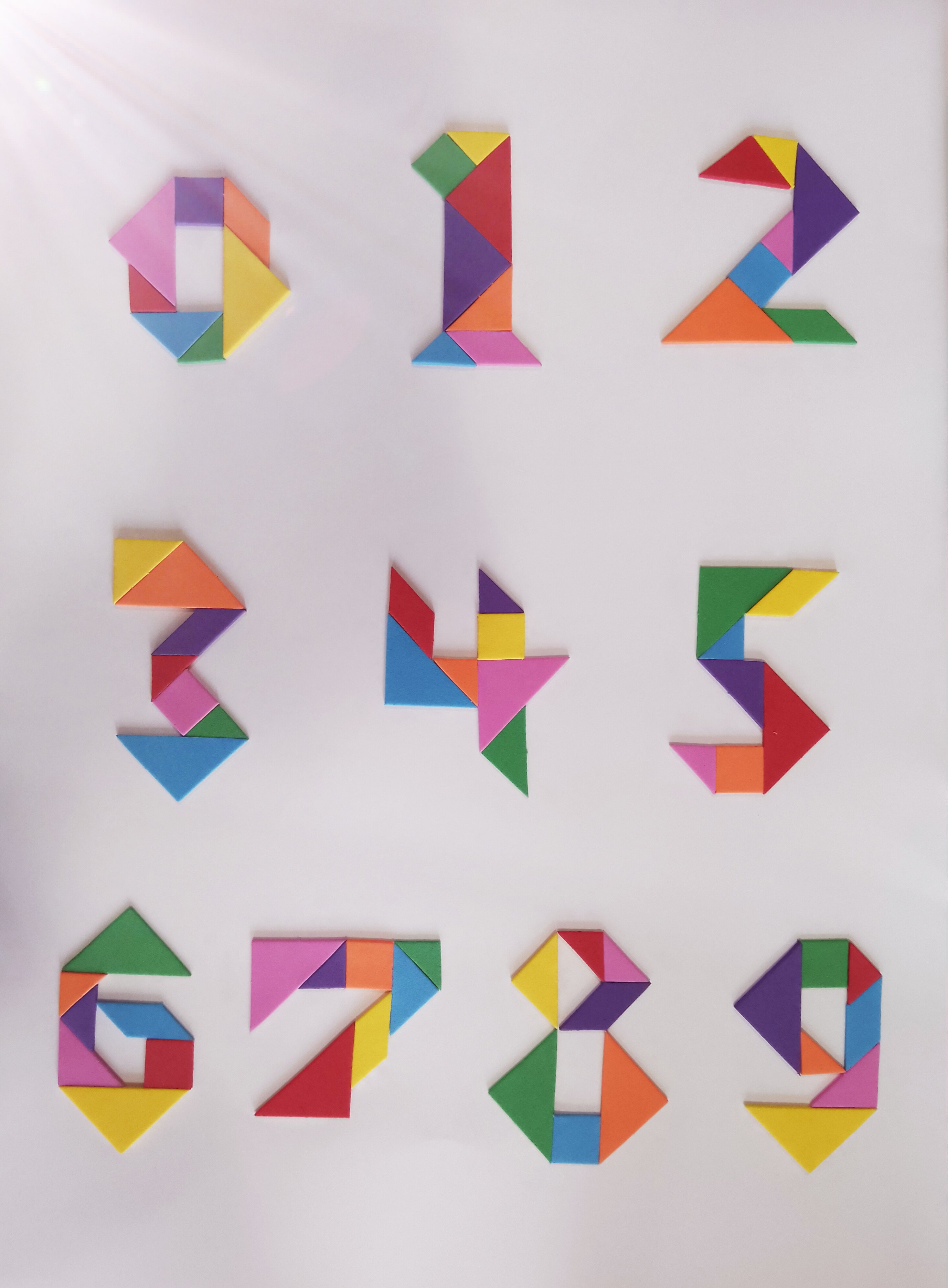 七巧板贴纸 阿拉伯数字0-9拼贴数学几何图形拼图贴画DIY