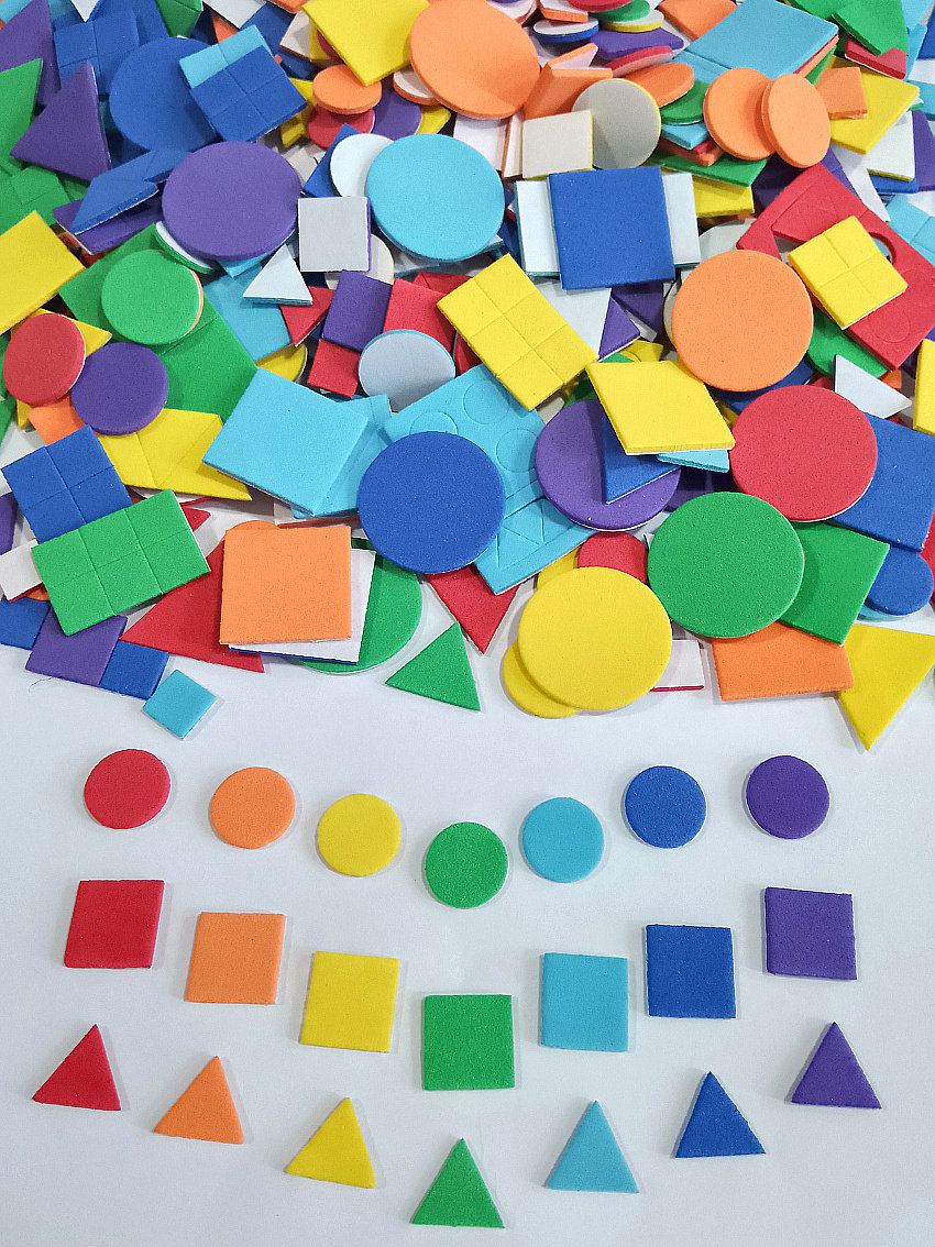 彩虹色几何图形贴纸儿童手工制作形状材料马赛克贴画eva泡沫海绵