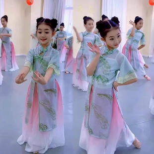 少儿古典舞演出服女童春不晚冠玉立春舞蹈服旗袍儿童中国舞练功服