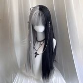 假发女长发万圣节cos库伊拉黑白魔女长直发全头套式 阴阳双生
