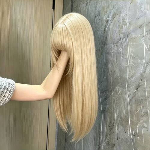 lolita甜美自然韩系白金色假发