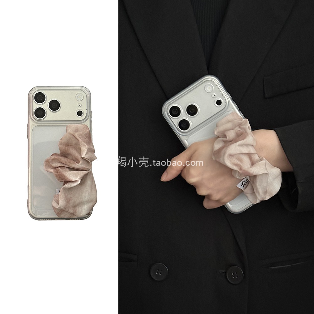 韩系简约ins晕染茶色丝巾弹力手腕带17适用于iphone16promax手机壳15便携式14pm苹果12防摔13透明软壳女图片