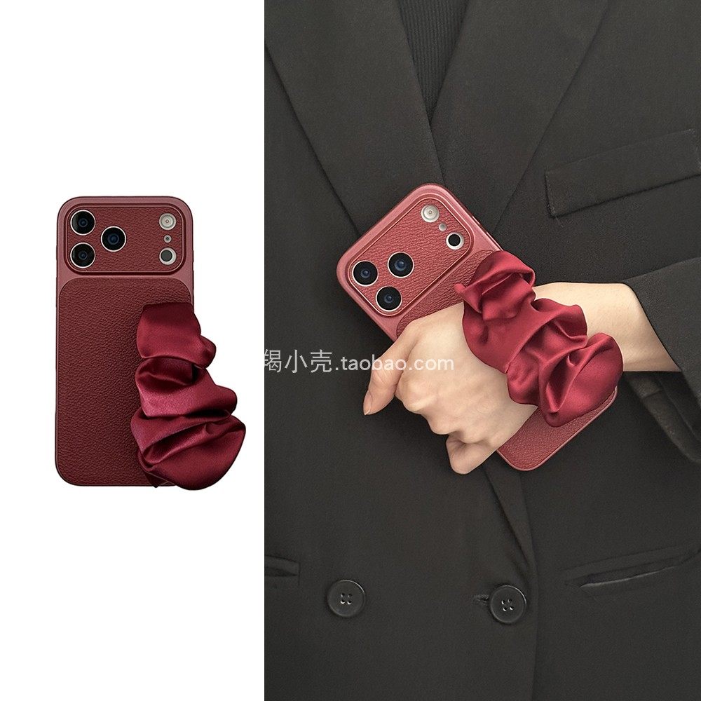 秒变17promax手机壳高级复古酒红弹力丝巾手腕带适用于iphone15promax便携式手腕14pm苹果16全包13大视窗女,3C数码配件,手机保护套/壳,淘宝优惠券,粉丝福利购,淘宝优惠卷