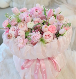 长春鲜花速递同城送花粉玫瑰郁金香清新混搭高端花束生日花束