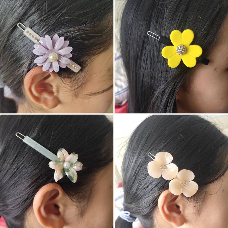 小黄花醋酸板材刘海夹青蛙扣发卡