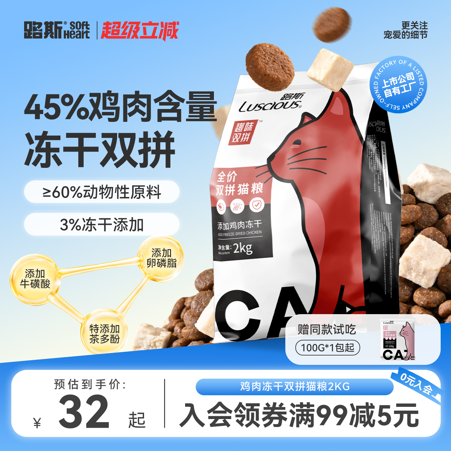 路斯全价双拼猫粮2kg 32元 - 86线报