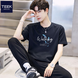 夏季 T恤 新款 潮牌青少年痞帅高街港风夏装 TEEK纯棉短袖 体恤衫 男款