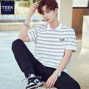 条纹男士 青少年高品质拼色半袖 短袖 韩版 帅气上衣 T恤 TEEK2026夏季