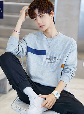 TEEK新款春季2026男士拼接卫衣 纯棉长袖T恤潮流高级感青少年衣服
