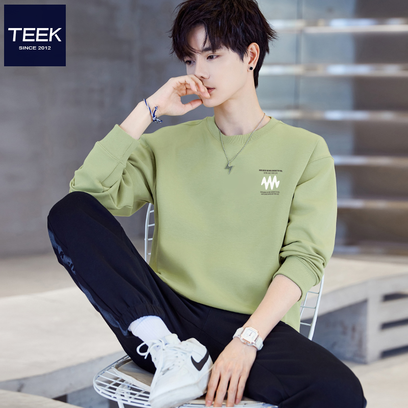 TEEK秋季新款男装卫衣 小清新帅气潮流绿色青少年学生春秋长袖T恤