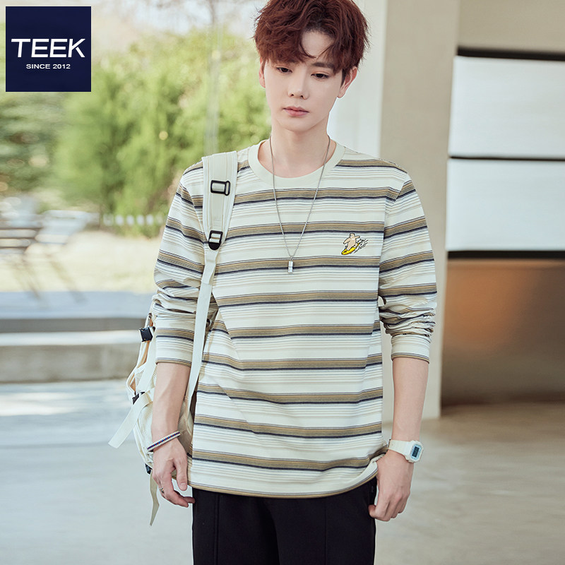 TEEK青少年条纹男长袖T恤 2026春季内搭趣味印花衣服高品质打底衫,男装,T恤,淘宝优惠券,粉丝福利购,淘宝优惠卷
