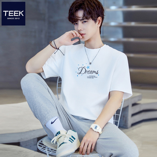 字母T恤纯棉冰丝半袖 TEEK液氨丝光棉 百搭短袖 男装 冰感上衣服 夏季