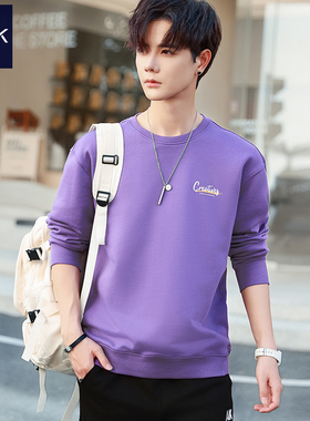 TEEK深紫色卫衣男2025新款 纯棉秋季长袖T恤情侣重磅小众潮牌上衣