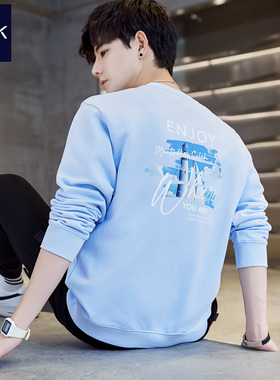 TEEK天蓝色高中生卫衣男 秋冬季长袖T恤清新纯棉潮流加绒加厚衣服