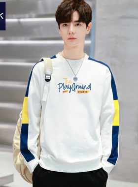 TEEK秋冬季纯棉卫衣男学生长袖T恤 春秋款拼色加厚冬装加绒上衣服