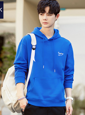 TEEK2025新款克莱因蓝带帽卫衣男装纯棉秋冬款连帽衫衣服加绒外套