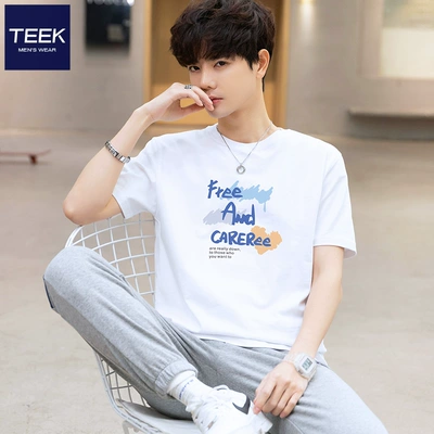 TEEK2026新款男款短袖t恤 夏季潮流上衣服青少年冰丝潮牌纯棉半袖