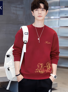 策马奔腾2026马年本命年酒红色卫衣纯棉男加绒生肖款红色战袍衣服