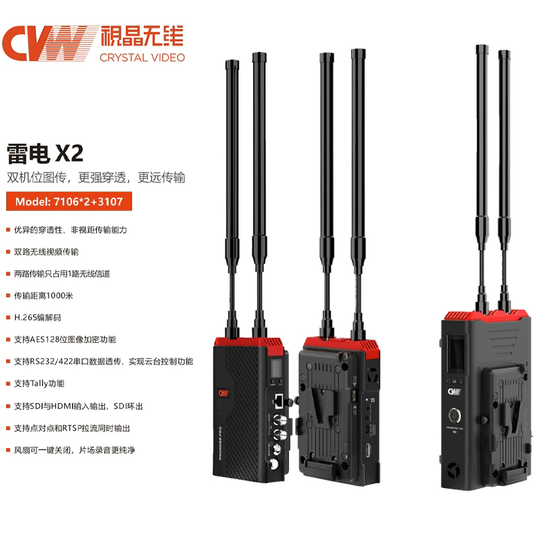 视晶雷电X2无线图传穿墙利器SDI/HDMI双路传输1000米超远距离传送