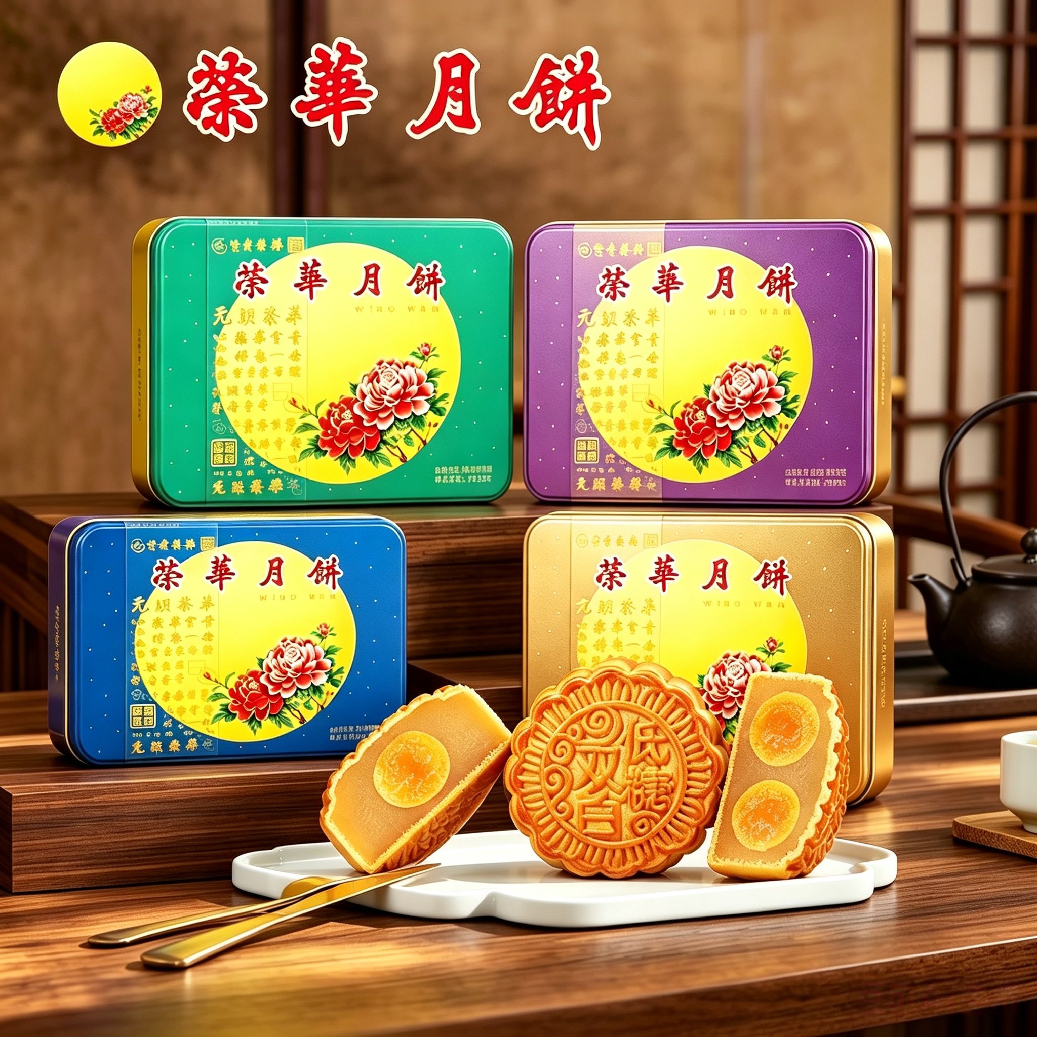 元朗荣华双黄五仁莲蓉月饼600g多口味单位员工福利广式中秋月饼
