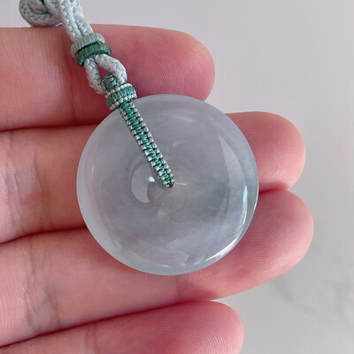 手机实拍缅甸天然A货翡翠冰润白底平安扣吊坠挂件尺寸30.1-6mm