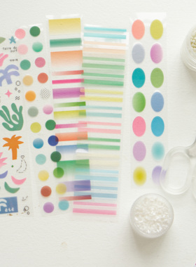 （现货） 栗栗斯透明贴纸卷pvc胶带迷你圆点椭圆标记条渐变