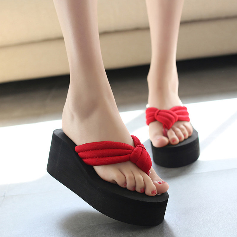 summer Slope with sandals and slippers lady High-heeled non-slip Sandy beach flip flops Travel? Fashion slippers Muffin Pinchin the Women's Shoes, Slippers  category - from Buy2taobao.com to provide professional Taobao agent buy service
