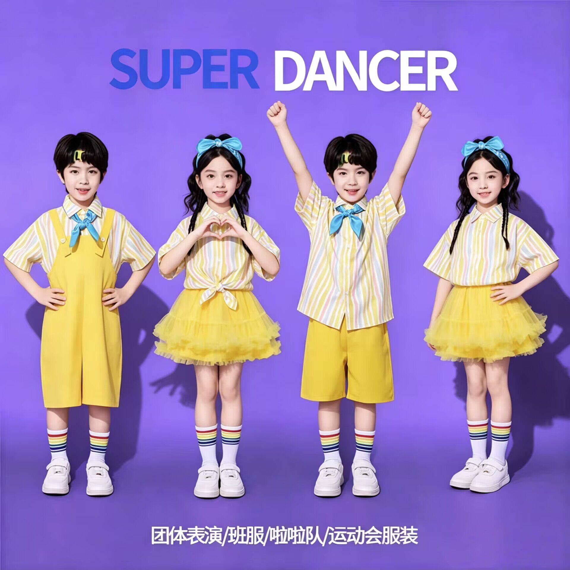 儿童演出服夏季新款小学生黄色蓬蓬裙团体表演服幼儿园毕业照班服