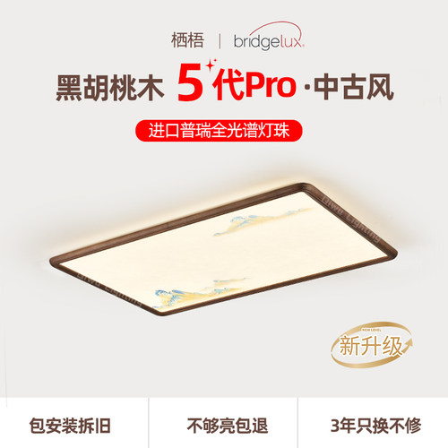 栖梧胡桃木全光谱护眼客厅吸顶灯