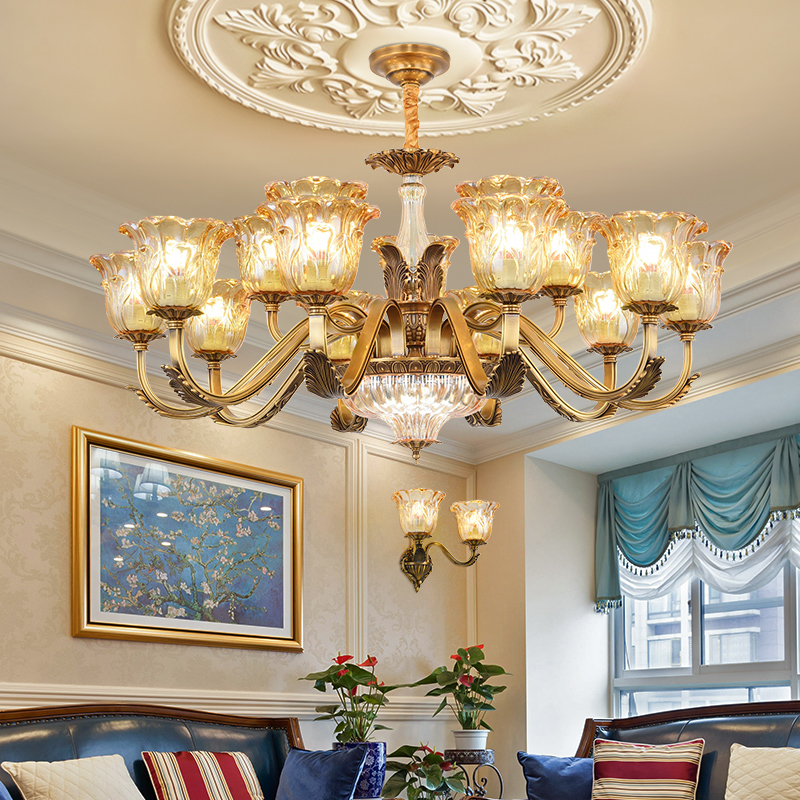 新品美式吊灯全铜客厅灯具欧式餐厅灯卧室灯现代简约大气复古灯具