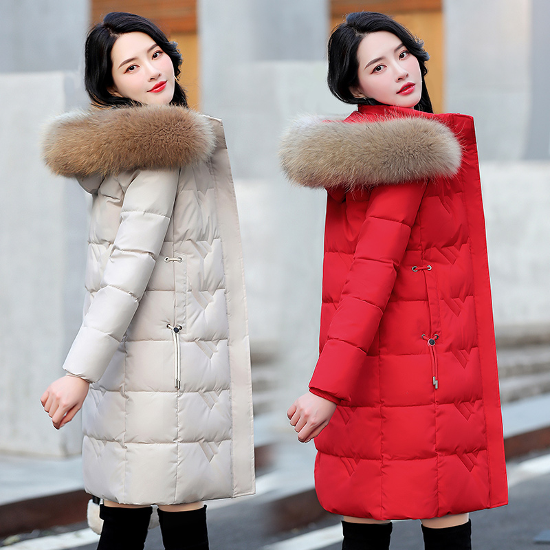 反季羽绒棉服女中长款2023冬季爆款棉袄韩版宽松加厚超大毛领外套
