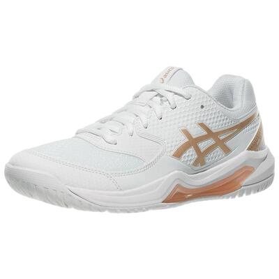 海外代购Asics/亚瑟士女士网球鞋GEL缓震防滑耐磨白金色网眼透气