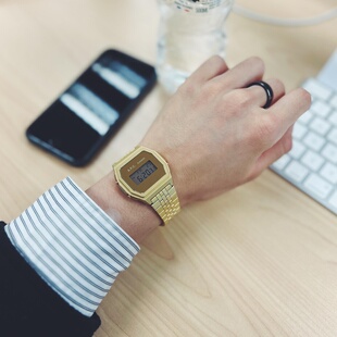 代购CASIO X A.P.C. A1000卡西欧联名手表复古金色小方表男女日