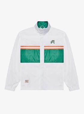 代购MALBON GOLF男士风衣防风保暖轻便透气白色绿色拼接立领设计