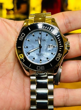代购Invicta Pro Diver 手表男蓝色珍珠贝母表盘夜光防水石英表