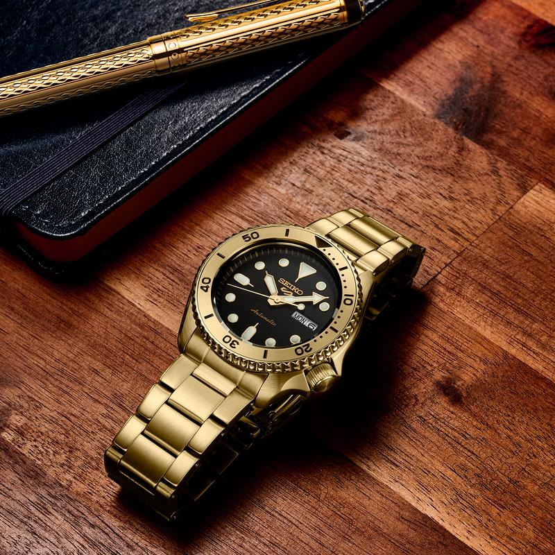 Seiko/精工日韩腕表自动机械金表盘黑盘金圈防水M
