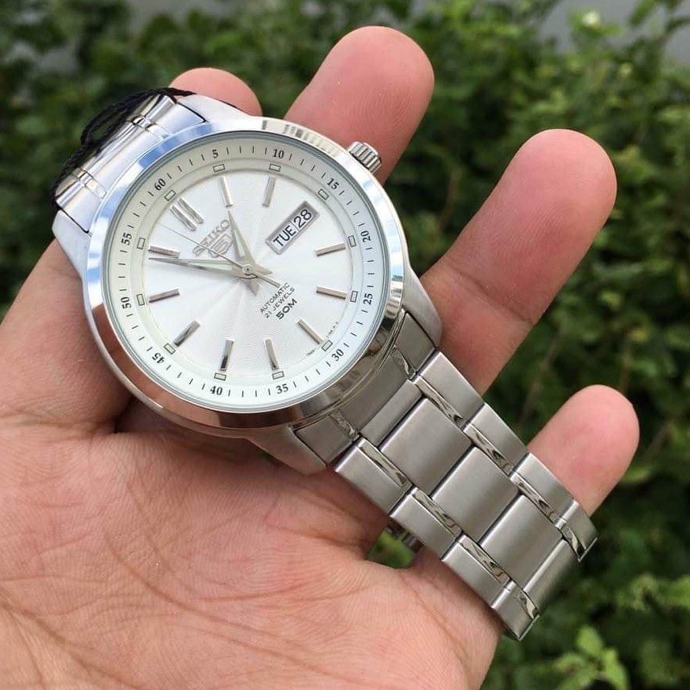 SEIKO精工5号自动机械白色表盘商务休闲男士手表 SNKM83K1 现货