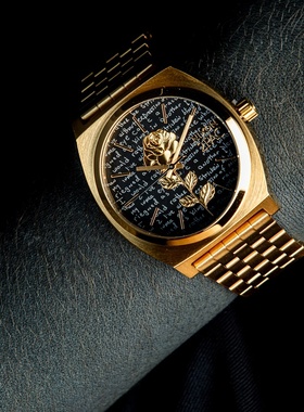 代购Nixon 2PAC金色玫瑰花表盘钢带防水时尚石英欧美腕表A1378-5