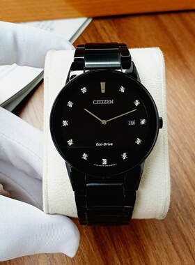 代购Citizen西铁城男表Axiom镶钻黑色40mm表盘光动能手表男AU106